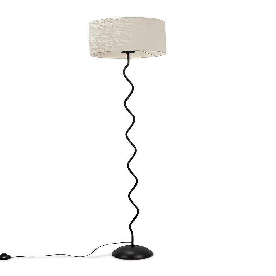 ValueLights Wiggle Black Metal Floor Lamp Cream Boucle Shade (151cm x 35cm)