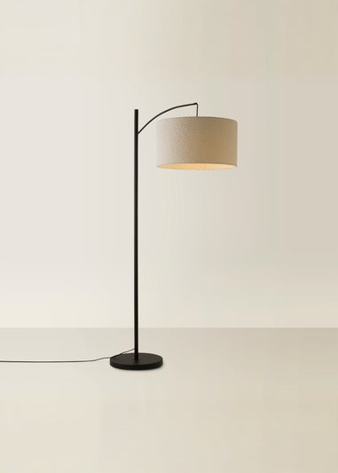 ValueLights Preto Cream Metal Floor Lamp Cream Boucle Shade (157cm x 33cm)