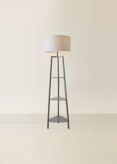 ValueLights Hiru Grey 3 Tier Shelf Floor Lamp Grey Shade (138cm x 44cm x 44cm)