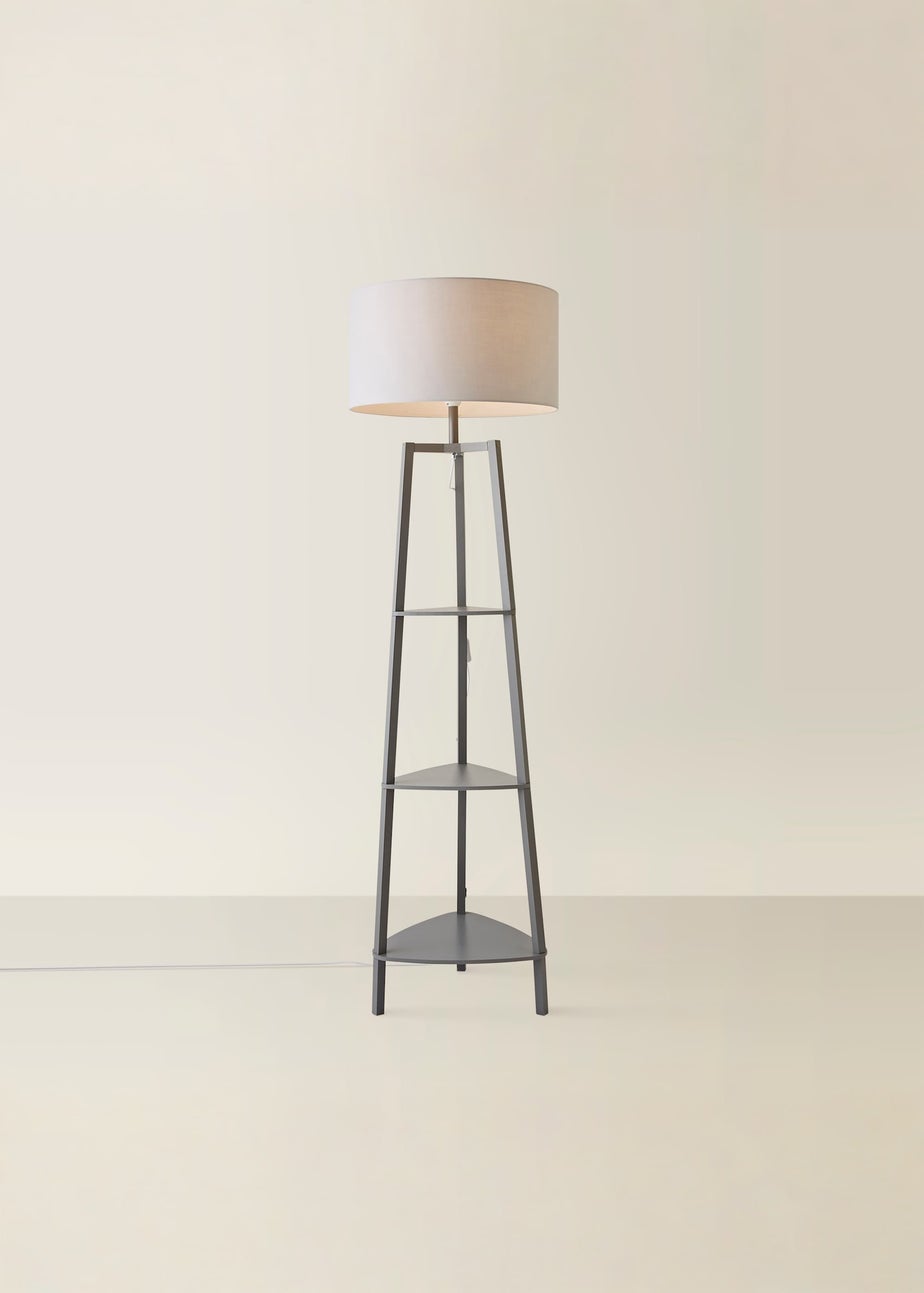ValueLights Hiru Grey 3 Tier Shelf Floor Lamp Grey Shade (138cm x 44cm x 44cm)