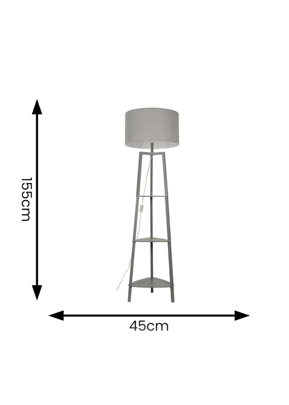 ValueLights Hiru Grey 3 Tier Shelf Floor Lamp Grey Shade (138cm x 44cm x 44cm)