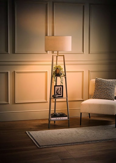ValueLights Hiru Grey 3 Tier Shelf Floor Lamp Grey Shade (138cm x 44cm x 44cm)