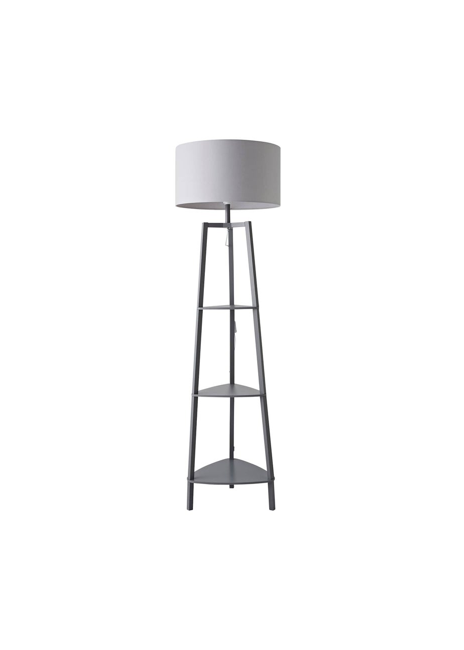 ValueLights Hiru Grey 3 Tier Shelf Floor Lamp Grey Shade (138cm x 44cm x 44cm)