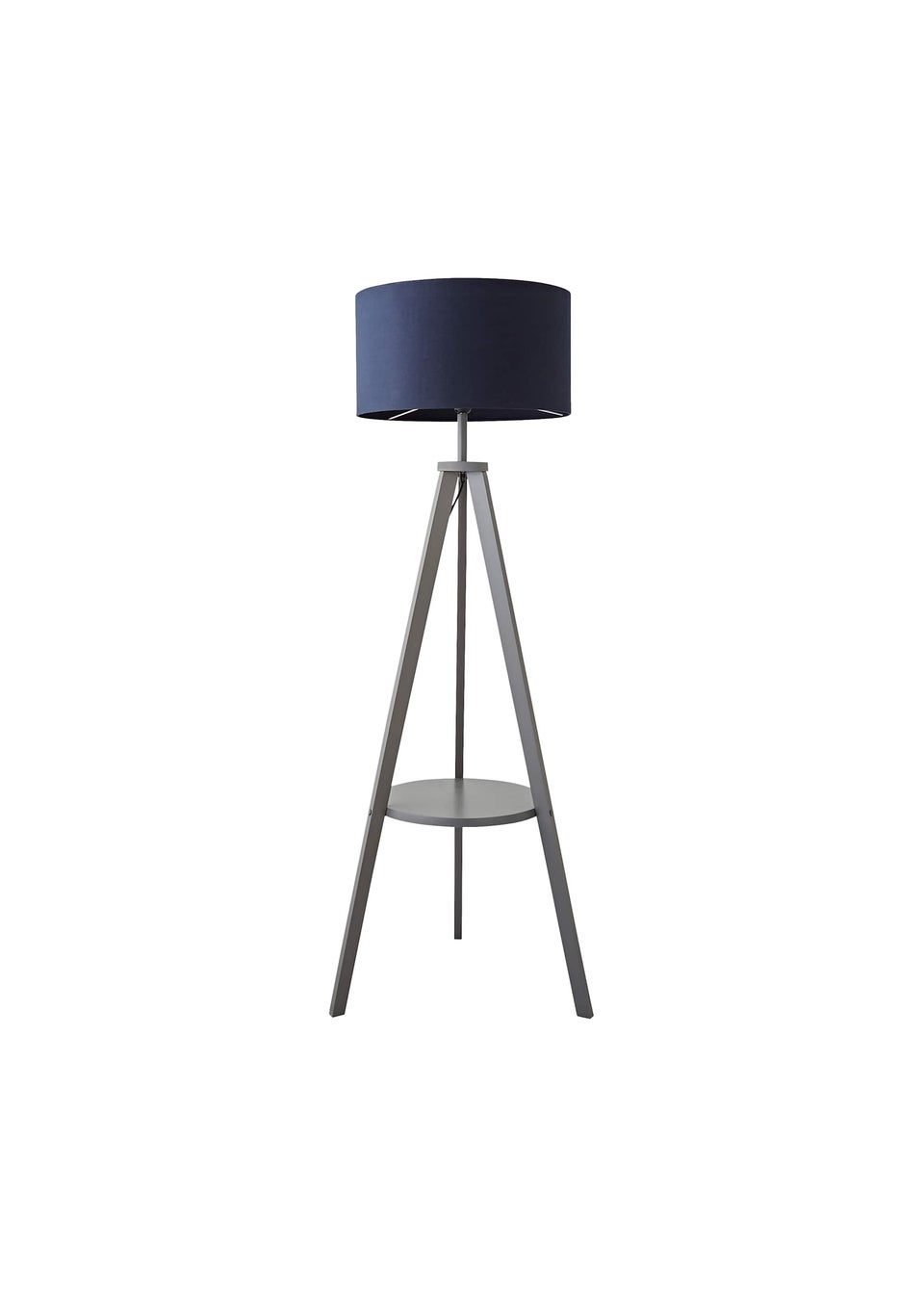 ValueLights Morrigan Grey Wood Tripod Floor Lamp Navy Shade (147cm x 45cm)