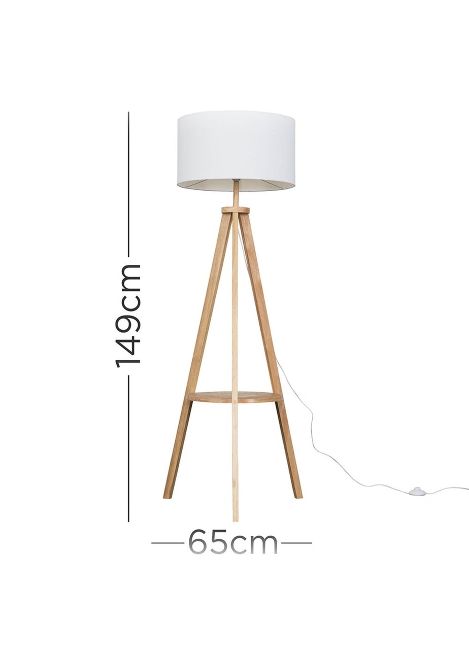 ValueLights Morrigan Light Wood Tripod Floor Lamp White Shade (147cm x 45cm)