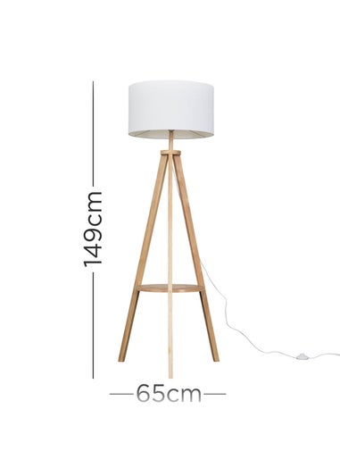 ValueLights Morrigan Light Wood Tripod Floor Lamp White Shade (147cm x 45cm)