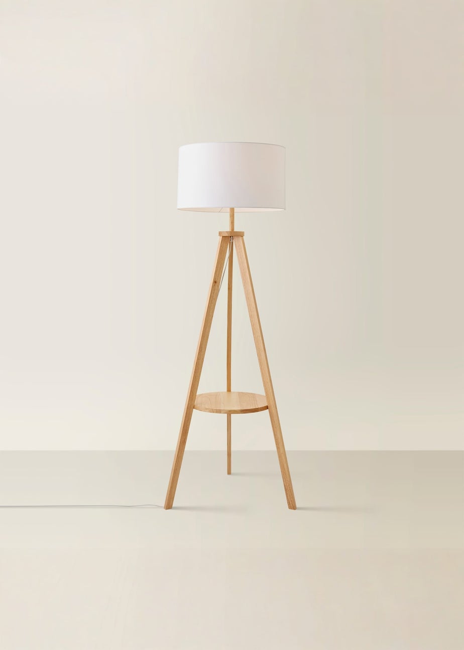 ValueLights Morrigan Light Wood Tripod Floor Lamp White Shade (147cm x 45cm)