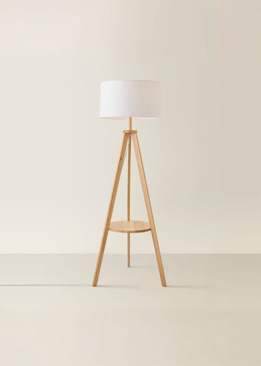 ValueLights Morrigan Light Wood Tripod Floor Lamp White Shade (147cm x 45cm)