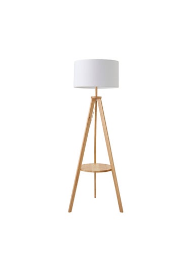 ValueLights Morrigan Light Wood Tripod Floor Lamp White Shade (147cm x 45cm)