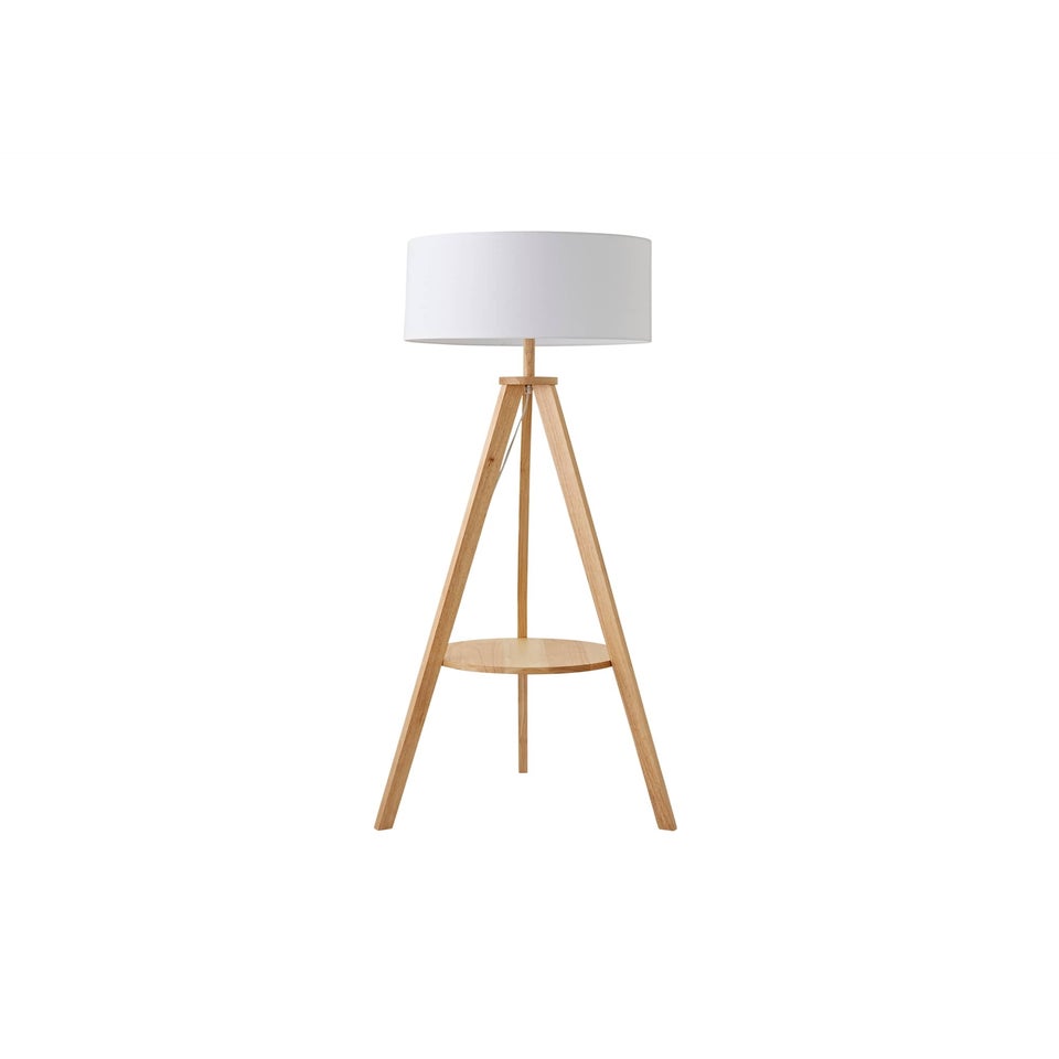 ValueLights Morrigan Light Wood Tripod Floor Lamp White Shade (147cm x 45cm)