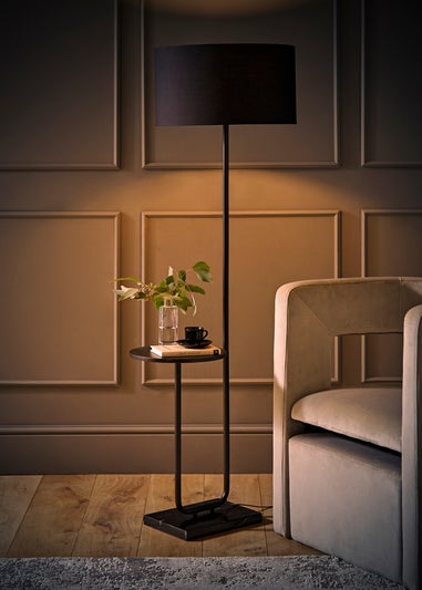 ValueLights Tavel Matt Black Floor Lamp Black Shade (132.5cm x 14cm x 35cm)