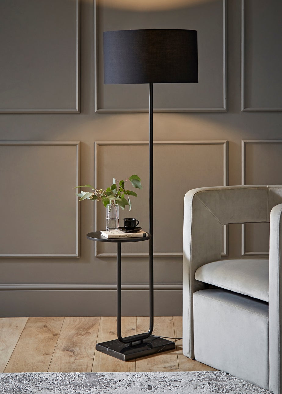 ValueLights Tavel Matt Black Floor Lamp Black Shade (132.5cm x 14cm x 35cm)