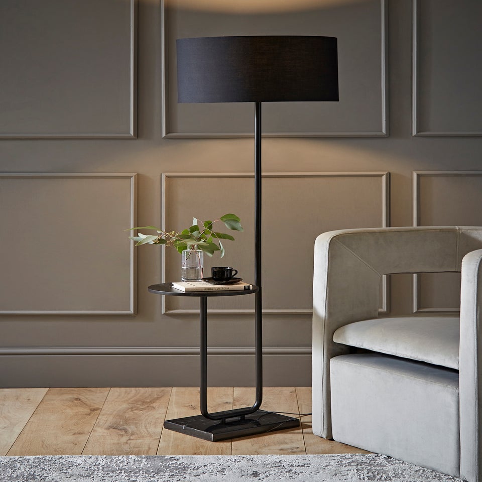 ValueLights Tavel Matt Black Floor Lamp Black Shade (132.5cm x 14cm x 35cm)