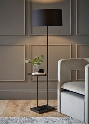 ValueLights Tavel Matt Black Floor Lamp Black Shade (132.5cm x 14cm x 35cm)