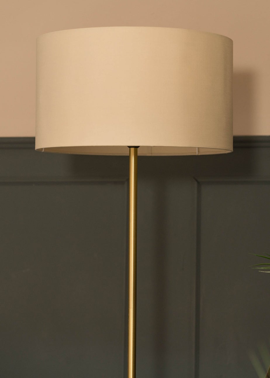 ValueLights Tavel Brushed Gold Floor Lamp Natural Shade (132.5cm x 14cm x 35cm)