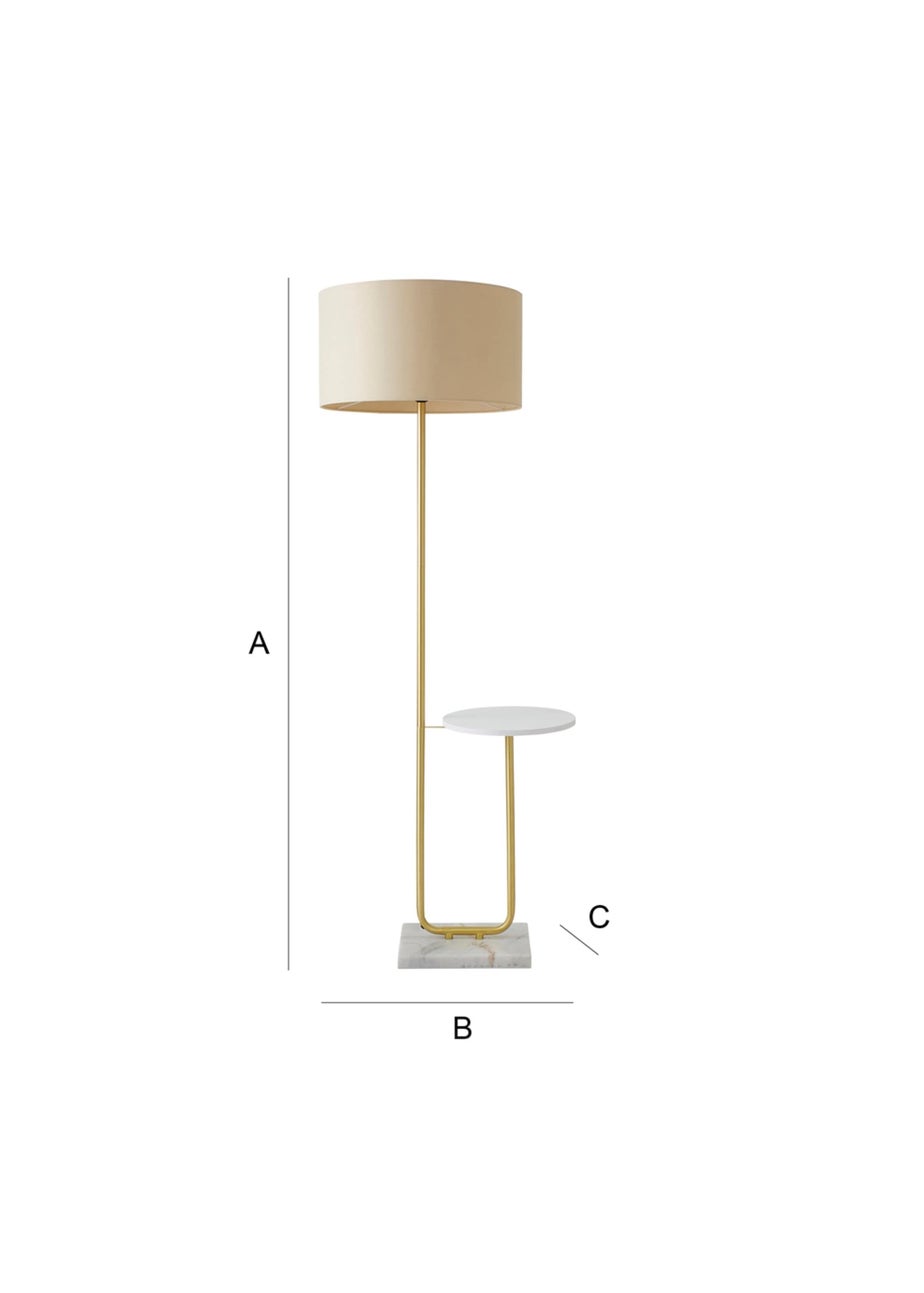 ValueLights Tavel Brushed Gold Floor Lamp Natural Shade (132.5cm x 14cm x 35cm)