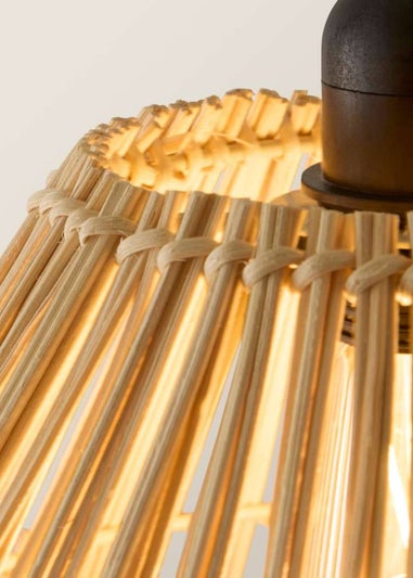 ValueLights Preto Black Metal Floor Lamp Rattan Teardrop Shade (157cm x 33cm)