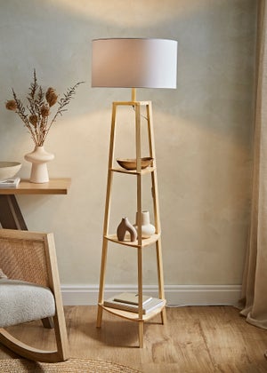 ValueLights Hiru Natural Wood 3 Tier Shelf Floor Lamp (25cm x 47cm x 47.5cm)