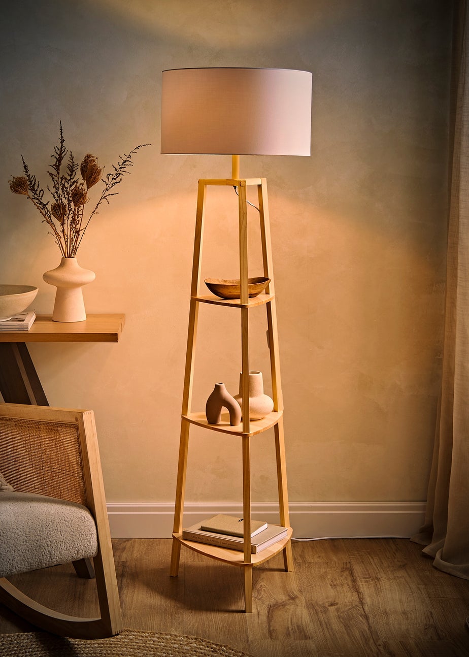 ValueLights Hiru Natural Wood 3 Tier Shelf Floor Lamp (25cm x 47cm x 47.5cm)