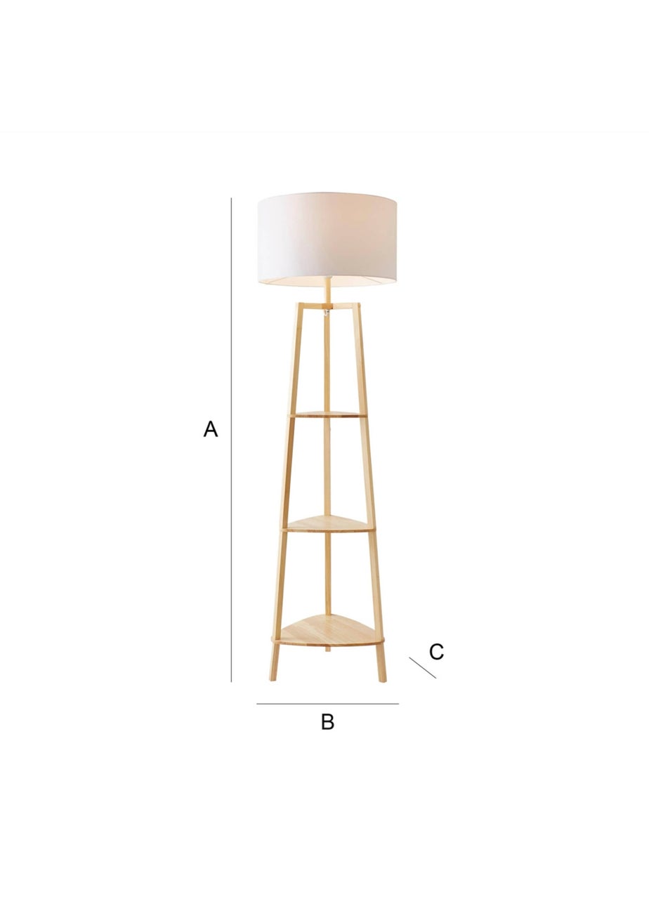 ValueLights Hiru Natural Wood 3 Tier Shelf Floor Lamp (25cm x 47cm x 47.5cm)