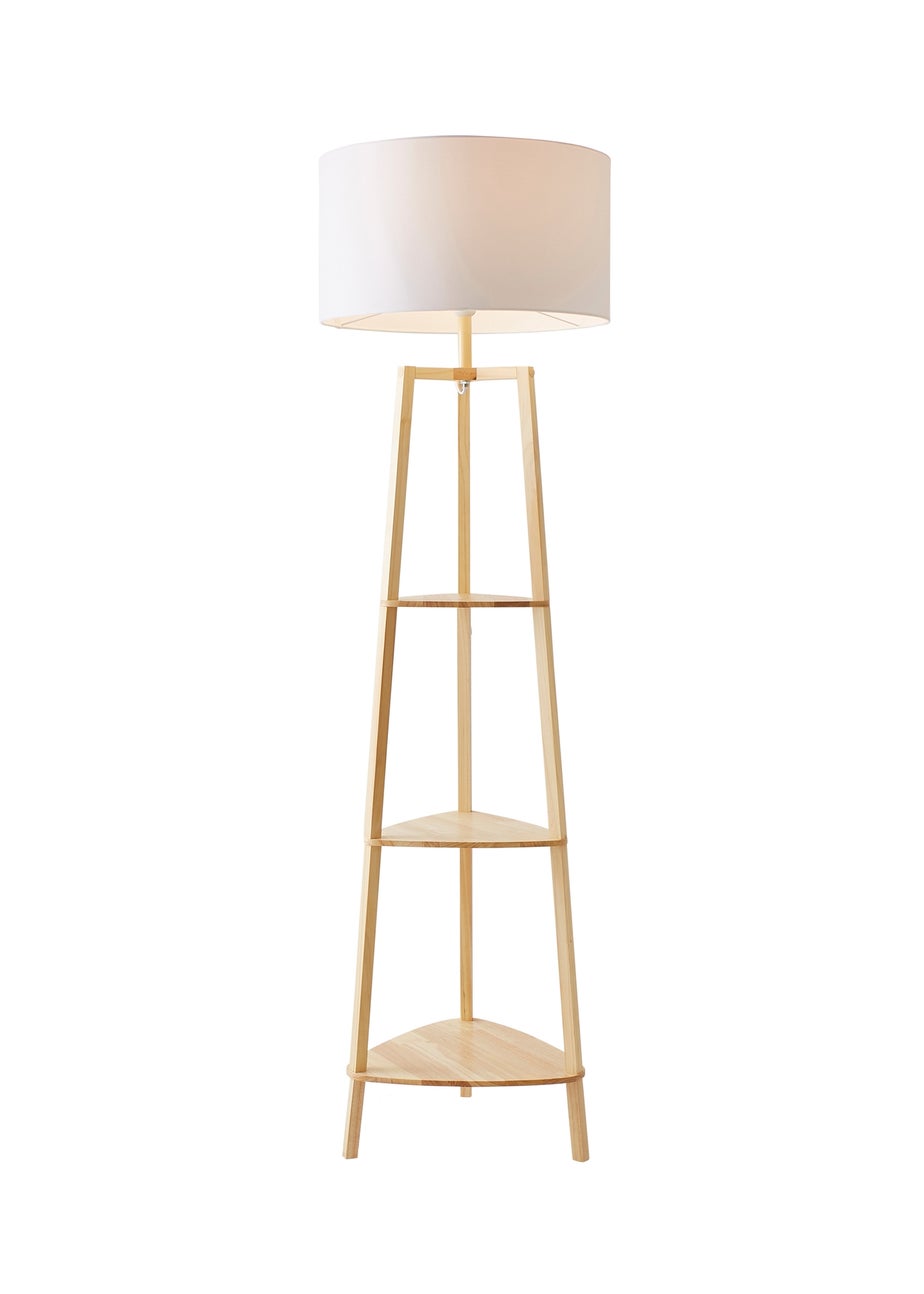 ValueLights Hiru Natural Wood 3 Tier Shelf Floor Lamp (25cm x 47cm x 47.5cm)