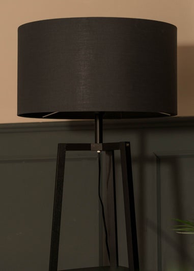 ValueLights Hiru Matte Black 3 Tier Shelf Floor Lamp Black Shade (138cm x 47.5cm x 47.5cm)