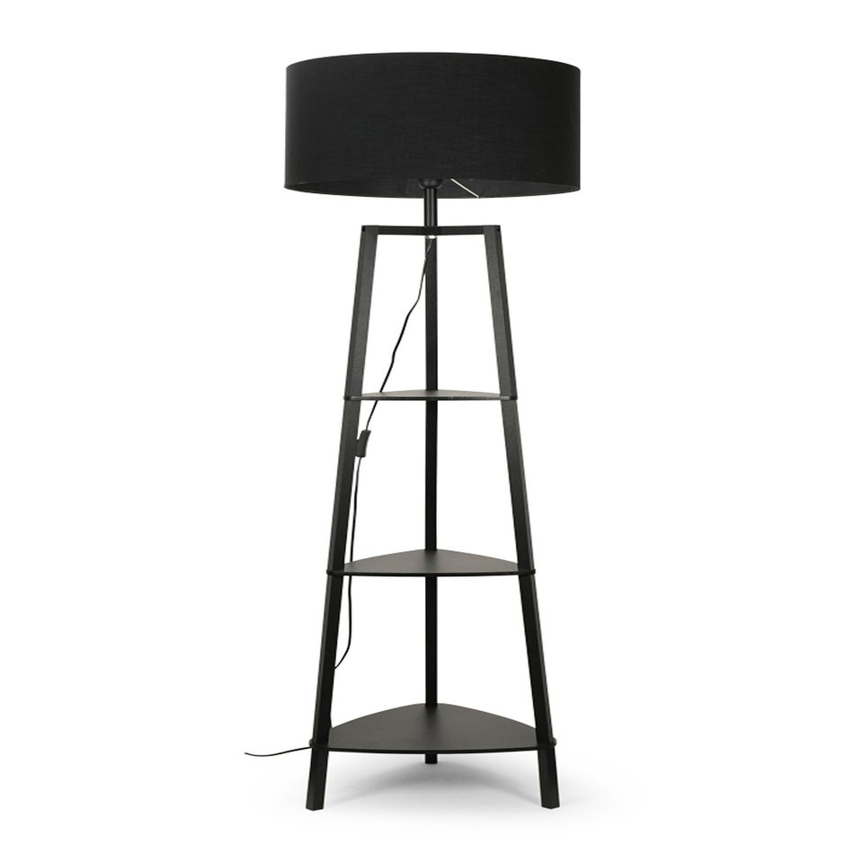ValueLights Hiru Matte Black 3 Tier Shelf Floor Lamp Black Shade (138cm x 47.5cm x 47.5cm)