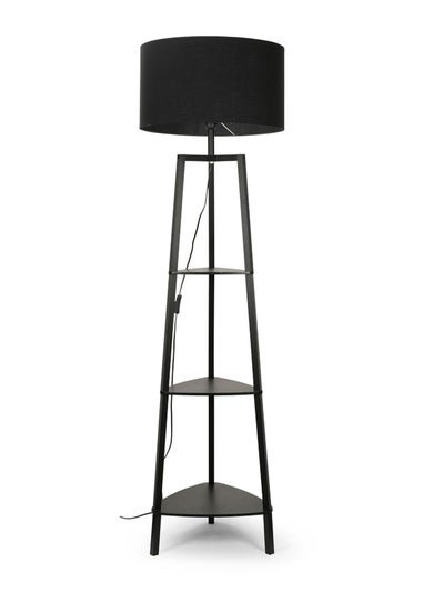 ValueLights Hiru Matte Black 3 Tier Shelf Floor Lamp Black Shade (138cm x 47.5cm x 47.5cm)