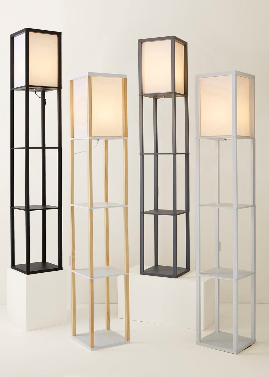 ValueLights Struttura Black Wooden Shelves Floor Lamp (159cm x 26cm x 26cm)