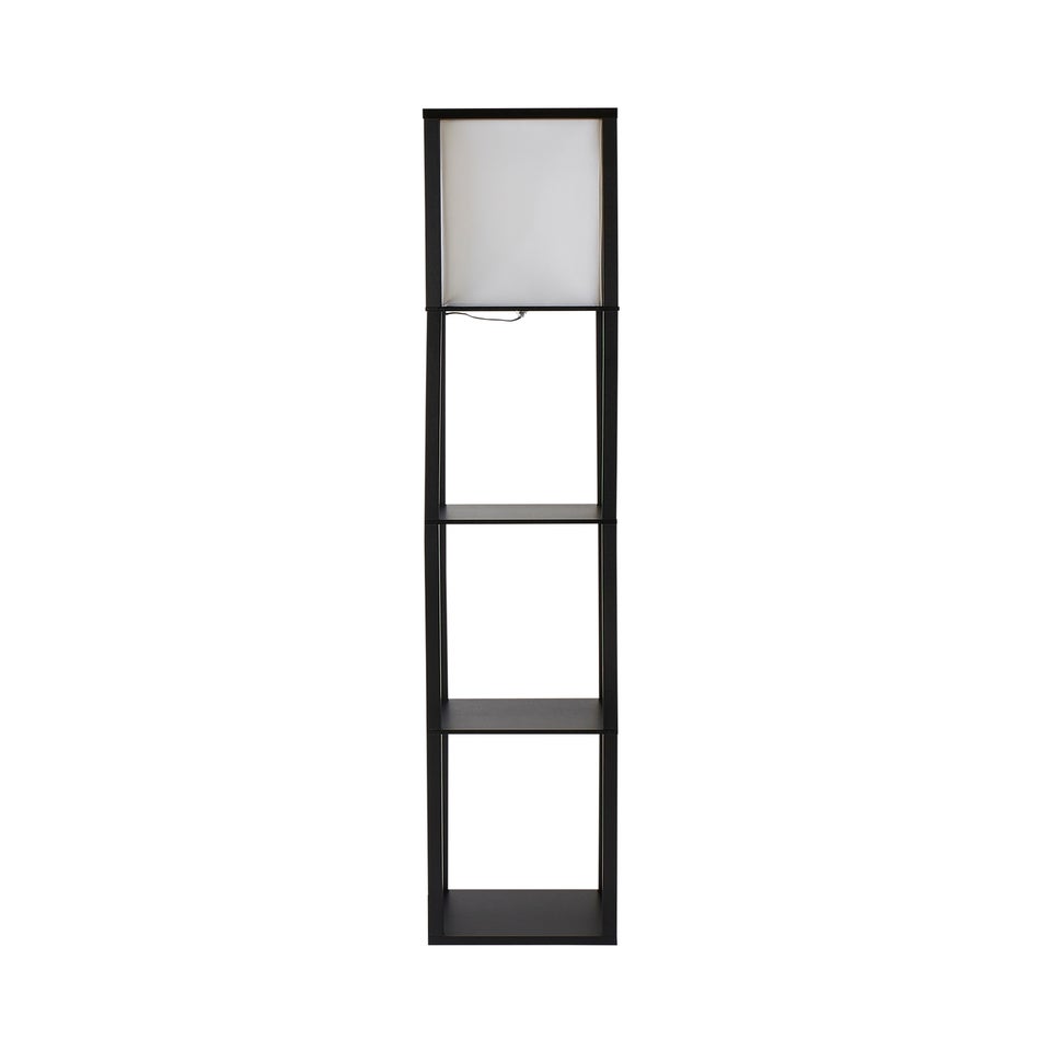 ValueLights Struttura Black Wooden Shelves Floor Lamp (159cm x 26cm x 26cm)