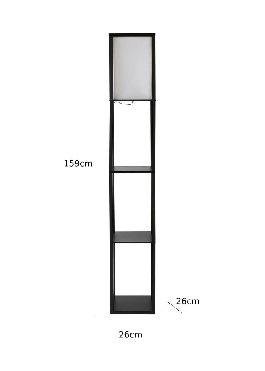 ValueLights Struttura Black Wooden Shelves Floor Lamp (159cm x 26cm x 26cm)