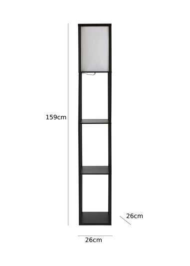 ValueLights Struttura Black Wooden Shelves Floor Lamp (159cm x 26cm x 26cm)
