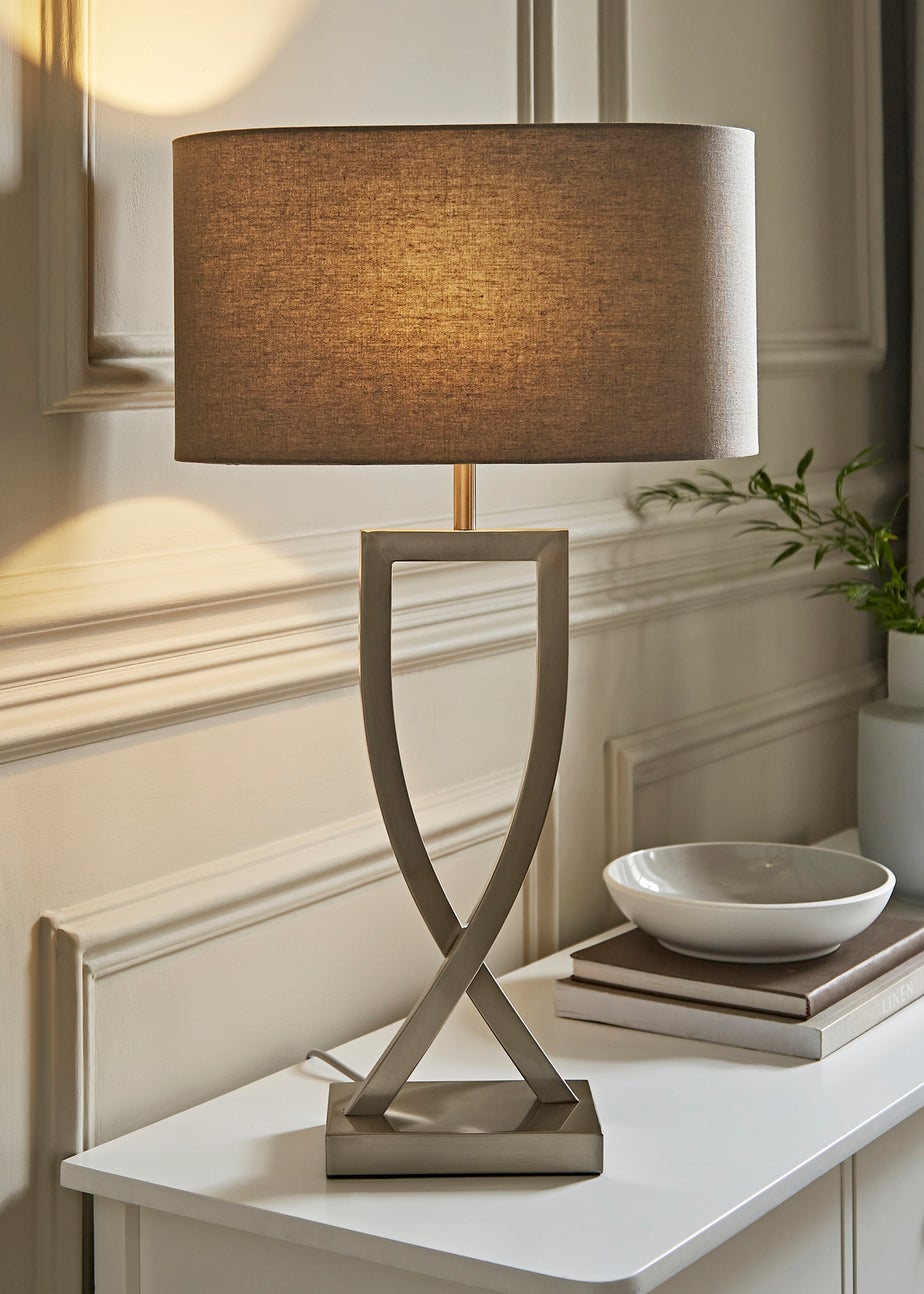 ValueLights Katniss Brushed Chrome Table Lamp (63cm x 36cm x 21.5cm)