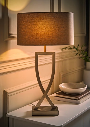 ValueLights Katniss Brushed Chrome Table Lamp (63cm x 36cm x 21.5cm)