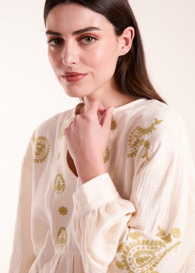 Blue Vanilla Stone Embroidered Cheesecloth Top