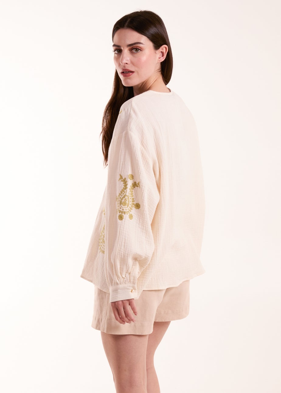 Blue Vanilla Stone Embroidered Cheesecloth Top