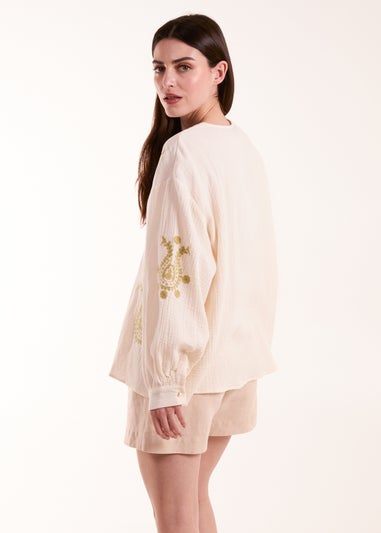 Blue Vanilla Stone Embroidered Cheesecloth Top