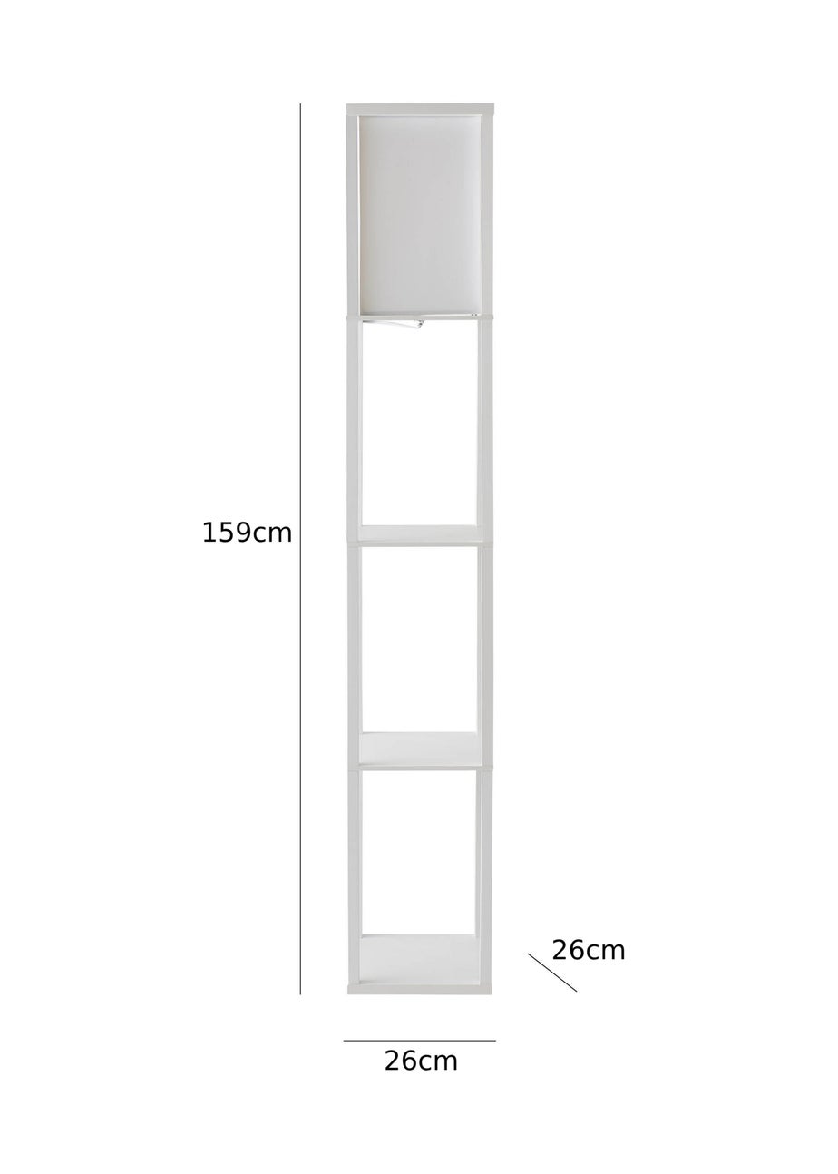 ValueLights Struttura White Wooden Shelves Floor Lamp (159cm x 26cm x 26cm)