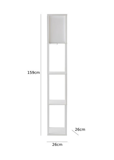 ValueLights Struttura White Wooden Shelves Floor Lamp (159cm x 26cm x 26cm)