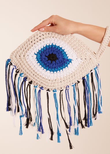 Blue Vanilla Stone Evil Eye Tassel Bag