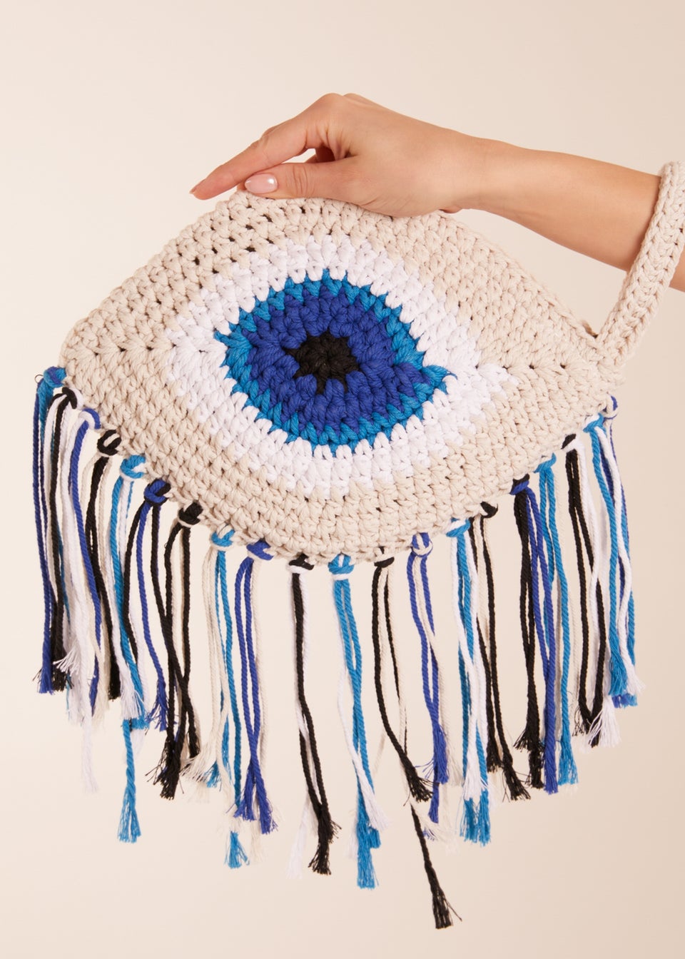 Blue Vanilla Stone Evil Eye Tassel Bag