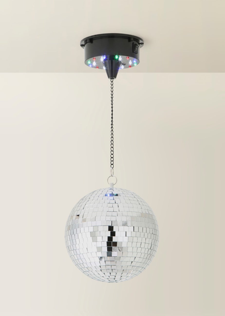 ValueLights Silver Rotating Disco Mirror Ball Ceiling Light (50cm x 20cm)