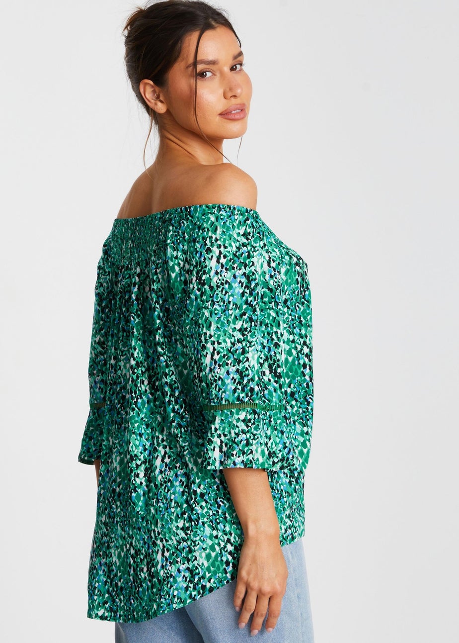 Quiz Green Leopard Print Bardot Top