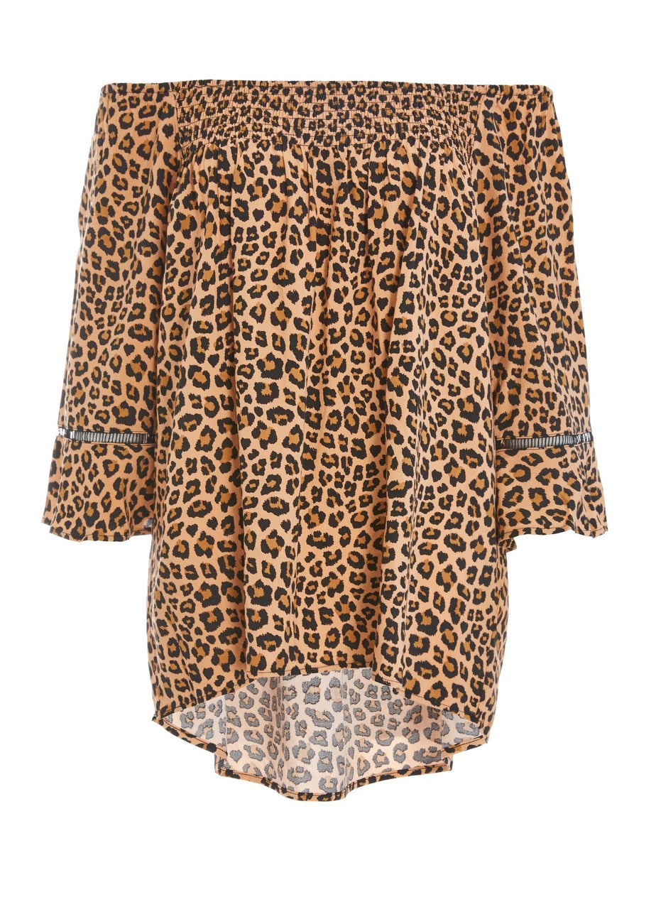 Quiz Stone Leopard Print Bardot Top
