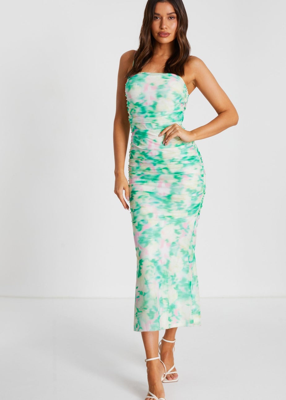 Quiz Green Floral Abstract Mesh Midi Dress