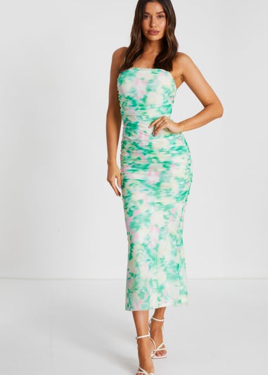 Quiz Green Floral Abstract Mesh Midi Dress