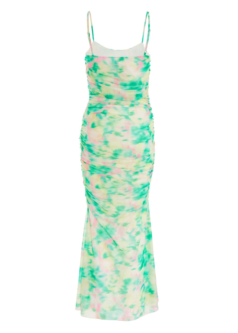 Quiz Green Floral Abstract Mesh Midi Dress
