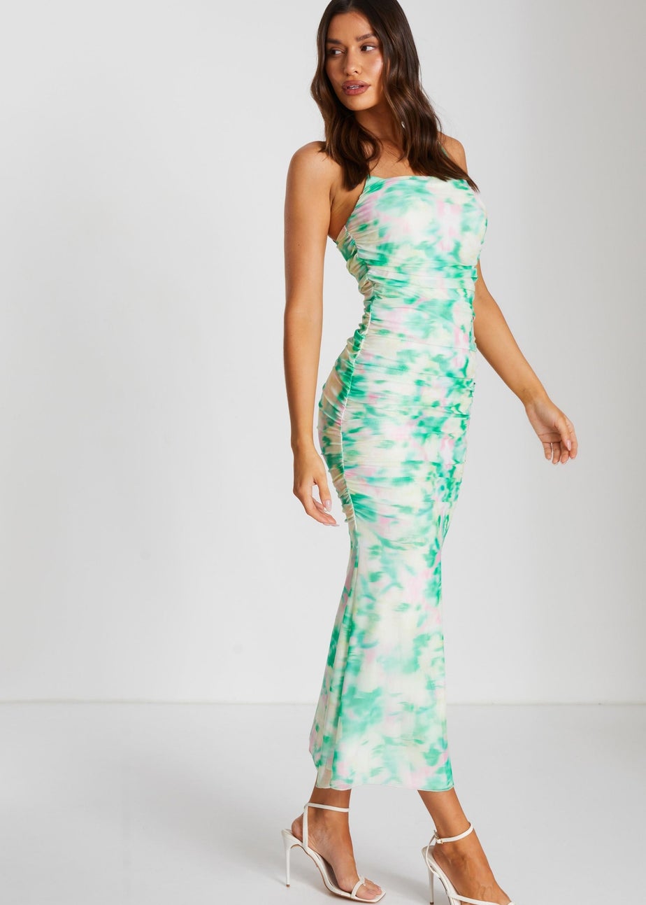 Quiz Green Floral Abstract Mesh Midi Dress