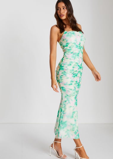 Quiz Green Floral Abstract Mesh Midi Dress