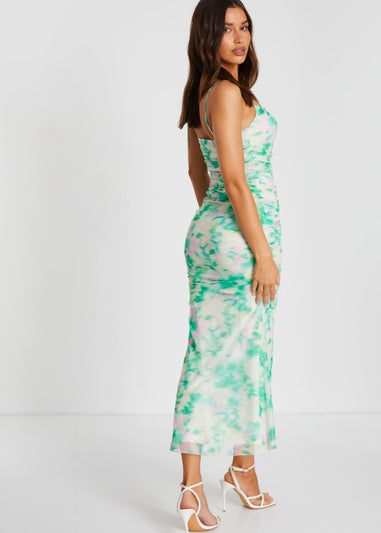 Quiz Green Floral Abstract Mesh Midi Dress